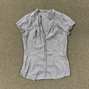 Y2K Hillard & Hanson Button Down Blouse Womens M Blue Good Metallic Stripe